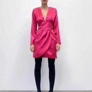 Zara Fuschia Pink Laminated Mini Dress L NWT